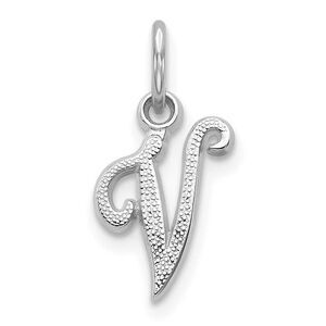 14k White Gold, Sadie Collection, Mini Satin Script Initial V Charm